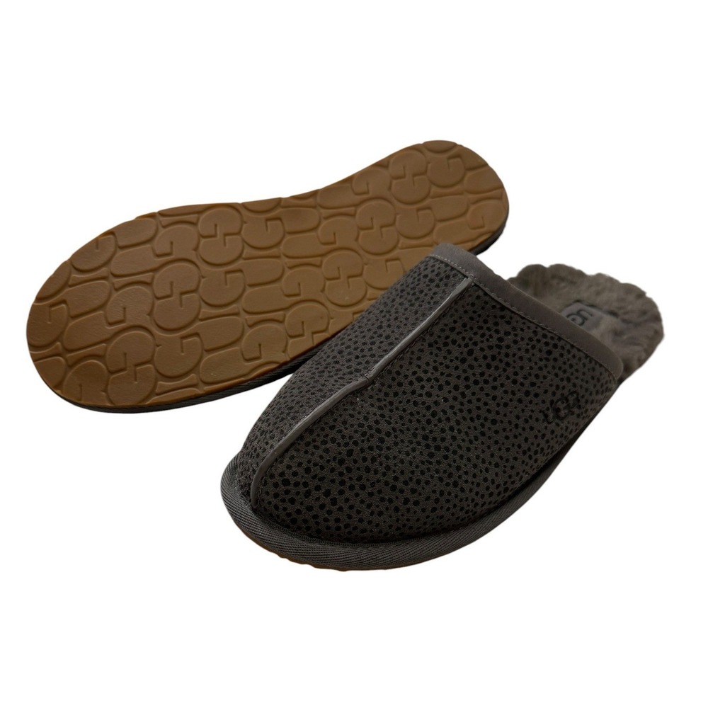 UGG Scuffette II Charcoal Grey Cheetah Print Suede Slippers 1153614 Womens 8